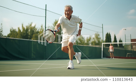 old man playing tennis 110813643