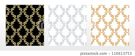 Collection of flower geometric patterns. Seamless vector backgrounds. Colored ornaments. Ornament for fabric, wallpaper, packaging. Decorative prints 110813753