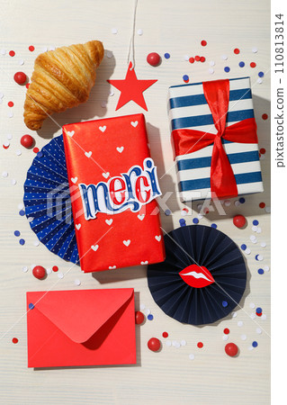 A gift in French style with symbols of France. A gift in French style with symbols of France. 110813814