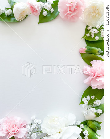 Pink floral. assorted pink flowers border on white 110813996