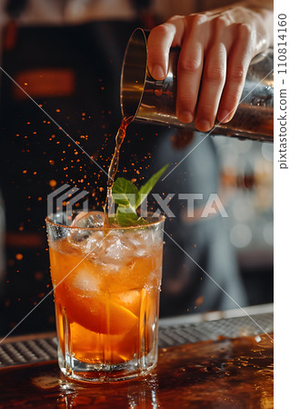 AI-generated content. Bar concept - bartender preparing cocktail, closeup 110814160