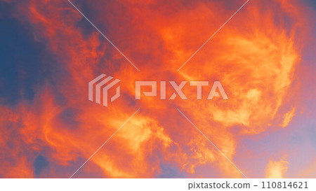 Twilight sky landscape with fiery sunset clouds 110814621