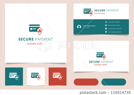 Secure payment logo design with editable slogan. Branding book and business card template. Secure payment logo design with editable slogan. Branding book and business card template. 110814730