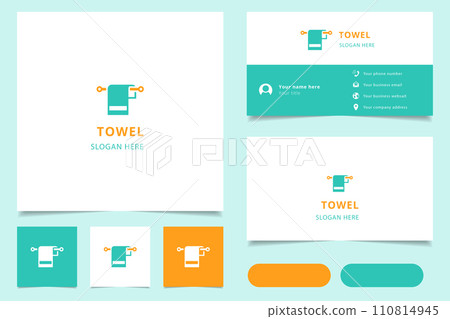 Towel logo design with editable slogan. Branding book and business card template. Towel logo design with editable slogan. Branding book and business card template. 110814945