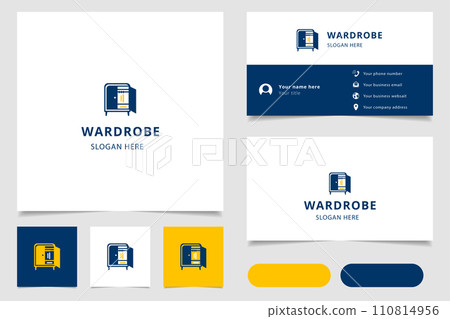 Wardrobe logo design with editable slogan. Branding book and business card template. Wardrobe logo design with editable slogan. Branding book and business card template. 110814956