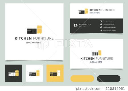 Kitchen furniture logo design with editable slogan. Branding book and business card template. 110814961