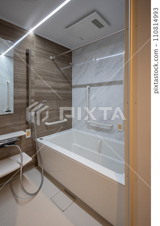 Bathroom with handrail and call button 110814993