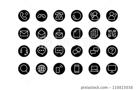 Contact us black line drawing circular icon set - Stock Illustration ...
