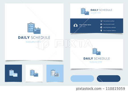 Daily schedule logo design with editable slogan. Branding book and business card template. 110815059