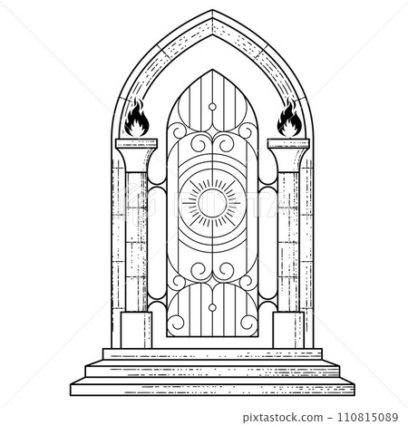 The gates of heaven with torches, portal to paradise, occult gateway of hell arch, vector The gates of heaven with torches, portal to paradise, occult gateway of hell arch, vector 110815089