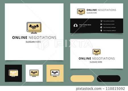 Online negotiations logo design with editable slogan. Branding book and business card template. 110815092