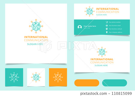 International communication logo design with editable slogan. Branding book and business card template. 110815099