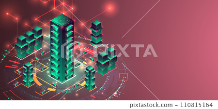 Isometric big data concept, database. Abstract technology background. Hand drawn vector illustration. Isometric big data concept, database. Abstract technology background. Hand drawn vector illustration. 110815164