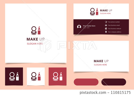 Make up logo design with editable slogan. Branding book and business card template. 110815175