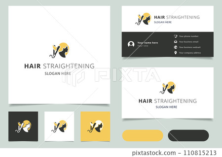 Hair straightening logo design with editable slogan. Branding book and business card template. 110815213