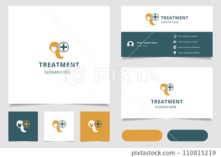 Treatment logo design with editable slogan. Branding book and business card template. Treatment logo design with editable slogan. Branding book and business card template. 110815219
