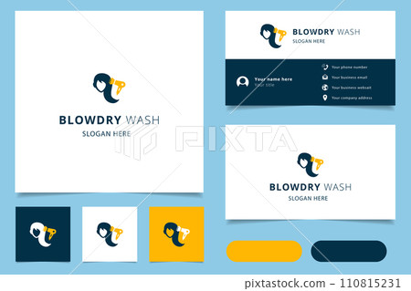 Blowdry wash logo design with editable slogan. Branding book and business card template. 110815231