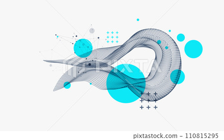 The abstract wave is made in a frame style. Template for science and technology presentation. Hand drawn vector art. 110815295