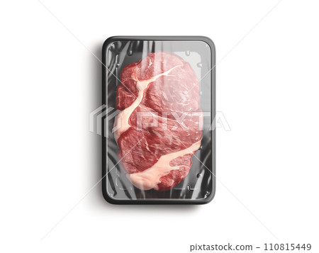 Blank transparent plastic tray with beef mockup, top view Blank transparent plastic tray with beef mockup, top view 110815449