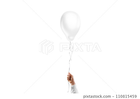 Hand holding blank white pear balloon mockup, isolated Hand holding blank white pear balloon mockup, isolated 110815459