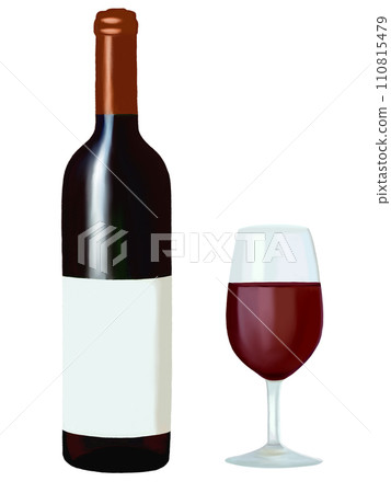 Red wine (bottle and glass) label blank paper 110815479