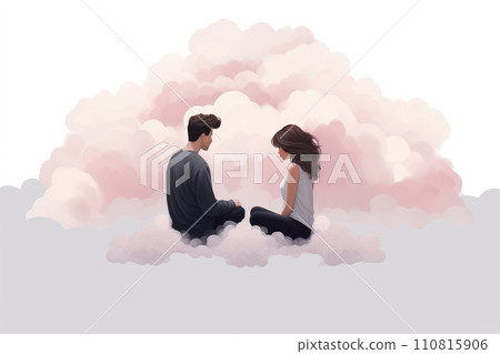 AI-generated content. romantic couple sit in the clouds illustration AI-generated content. romantic couple sit in the clouds illustration 110815906