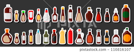 Illustration big kit varied glass bottles filled liquid sauce teriyaki Illustration big kit varied glass bottles filled liquid sauce teriyaki 110816107
