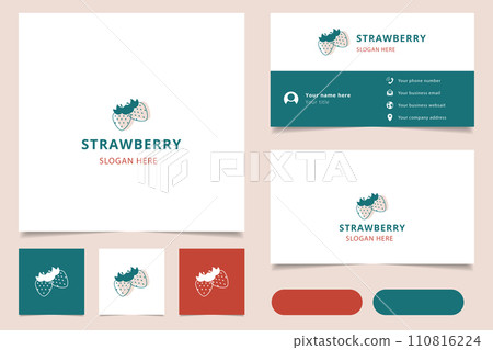 Strawberry logo design with editable slogan. Branding book and business card template. 110816224
