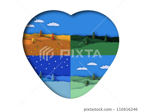 Illustration on theme beautiful shape banner in style paper cut for four seasons tree Illustration on theme beautiful shape banner in style paper cut for four seasons tree 110816246