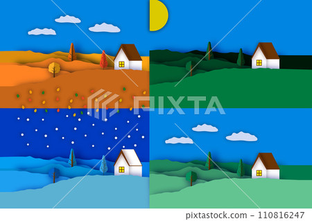 Illustration on theme beautiful shape banner in style paper cut for four seasons tree 110816247