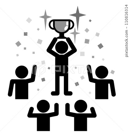 Illustration of a person being celebrated for being at the top with excellent grades 110816314
