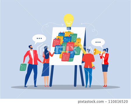 Brainstorm new idea,team Business people workshop meeting room with whiteboard and sticky notes , training course class workshop strategy for business success flat vector illustrator Brainstorm new idea,team Business people workshop meeting room with whiteboard and sticky notes , training course class workshop strategy for business success flat vector illustrator 110816520