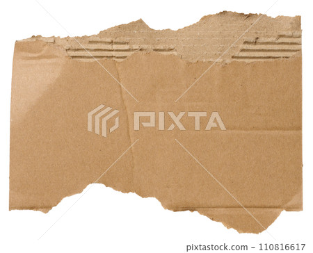 Piece of brown cardboard with torn edges on isolated background 110816617