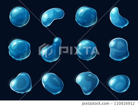 Cartoon soap bubbles. Realistic shiny colorful flying balls, abstract shiny colorful liquid drops on reflective surface. Vector colorful isolated set Cartoon soap bubbles. Realistic shiny colorful flying balls, abstract shiny colorful liquid drops on reflective surface. Vector colorful isolated set 110816912