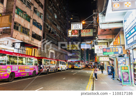 Back street night view of Mongkok, Hong Kong 110817186
