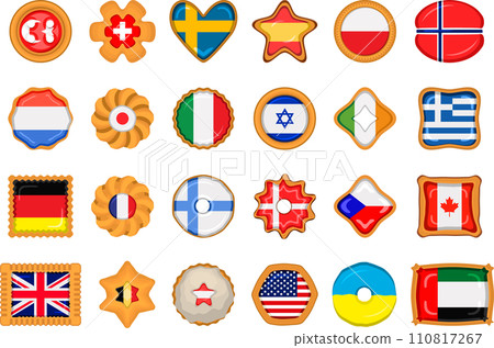 Set homemade cookie with flag country world in tasty biscuit 110817267