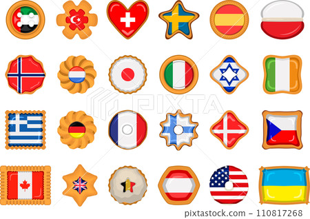 Set homemade cookie with flag country world in tasty biscuit 110817268