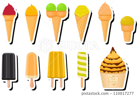 Illustration on theme big kit ice cream popsicle different types in cone waffle cup 110817277