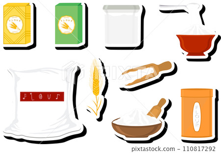 Illustration on theme big set different types dishware filled wheat flour 110817292