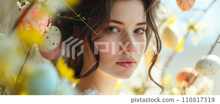 Spring Beauty with Easter Floral Garland 110817319