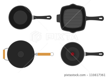 frying pan for fry food on fire stock vector illustration 110817361