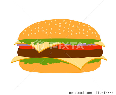 classic hamburger with meat chop tomato onion and cheese in a bun stock vector illustration classic hamburger with meat chop tomato onion and cheese in a bun stock vector illustration 110817362