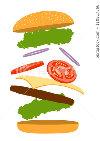 classic hamburger with meat chop tomato onion and cheese in a bun stock vector illustration classic hamburger with meat chop tomato onion and cheese in a bun stock vector illustration 110817366