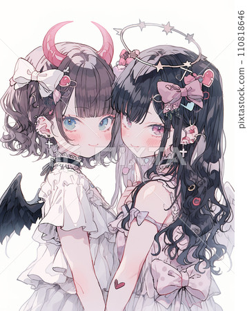 可愛的天使和魔鬼女孩插畫/AI生成 110818646