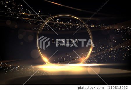 Abstract golden round frame on an embossed dark background with tinsel Abstract golden round frame on an embossed dark background with tinsel 110818932