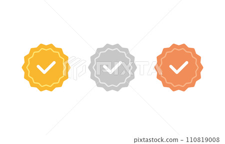 Gold, silver, and bronze checkered icon verification mark vector illustration Gold, silver, and bronze checkered icon verification mark vector illustration 110819008