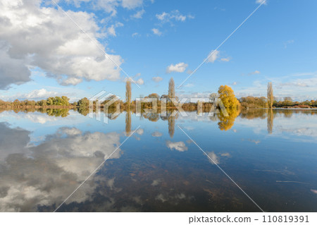 Flooded meadow after heavy rains. Autumn landscape. Flooded meadow after heavy rains. Autumn landscape. 110819391