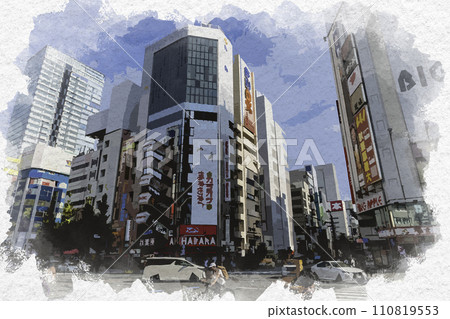 Watercolor style Akihabara Manseibashi intersection Chiyoda-ku, Tokyo 110819553