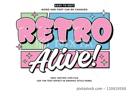 Retro vintage editable text effect. Retro Alive 3d cartoon style premium vector 110819588
