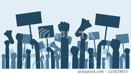 Crowd of demonstrators with placard. Crowd of demonstrators with placard. 110819673